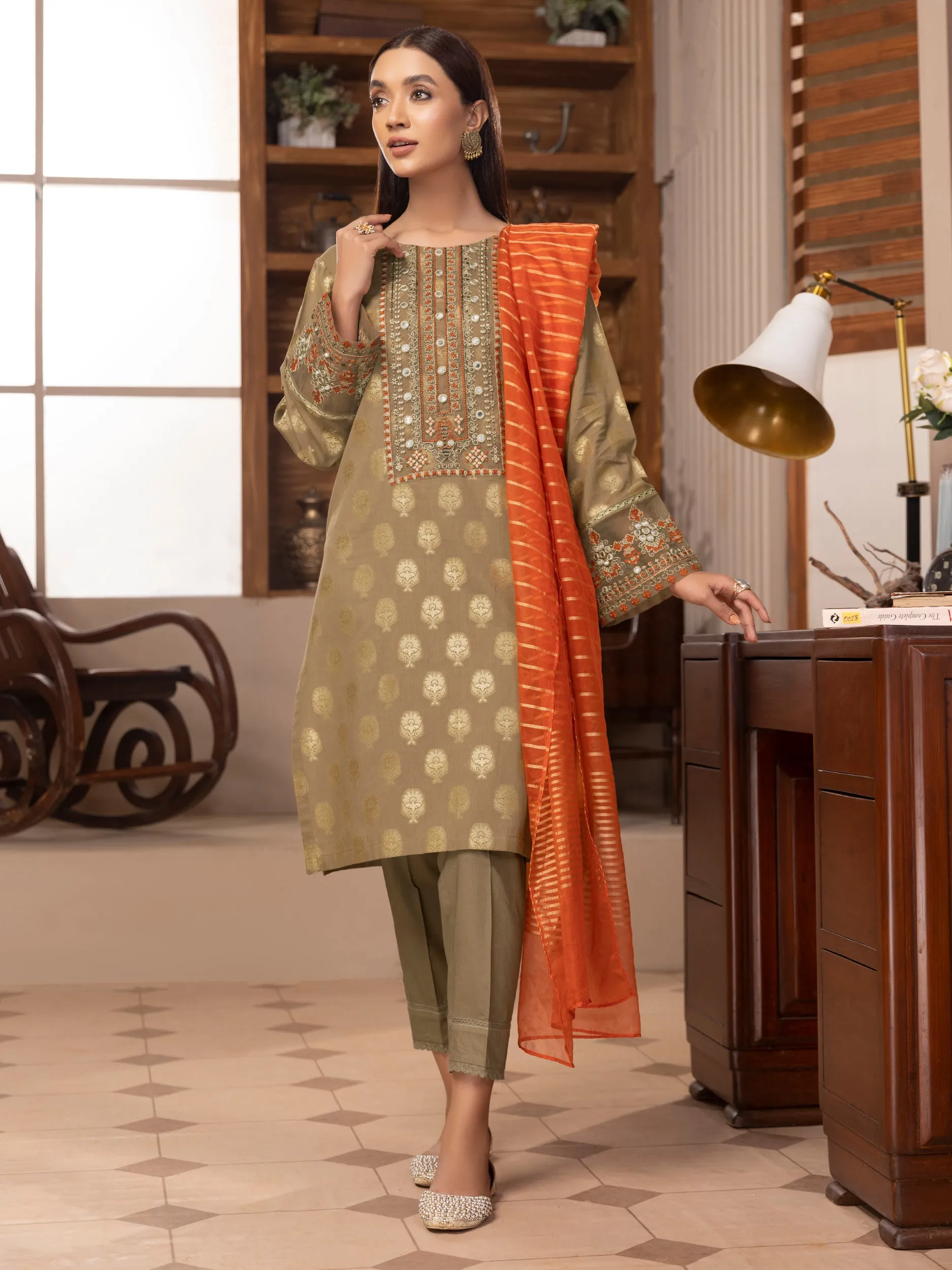 2 Piece Jacquard Suit-Embroidered (Unstitched)