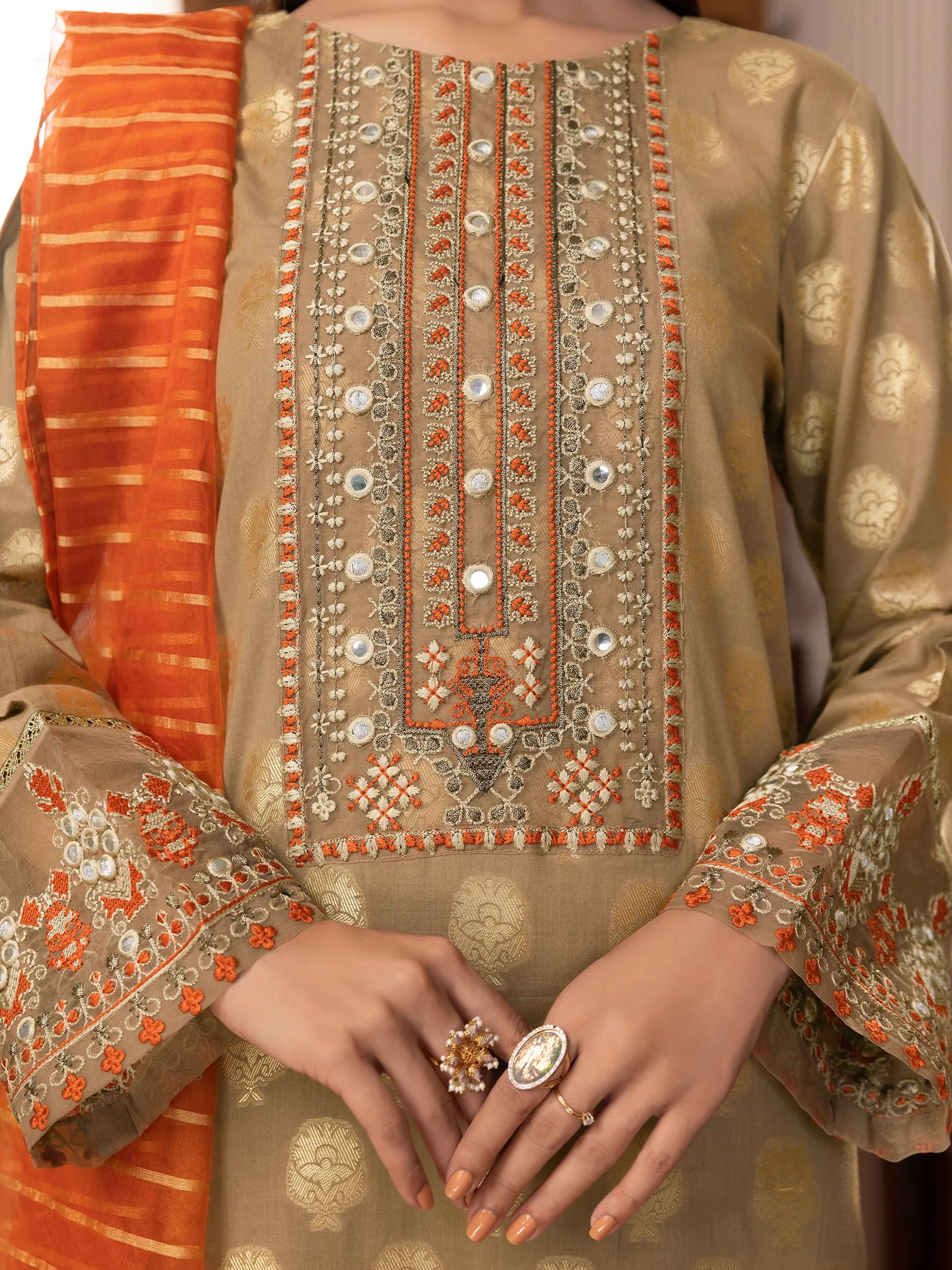 2 Piece Jacquard Suit-Embroidered (Unstitched)