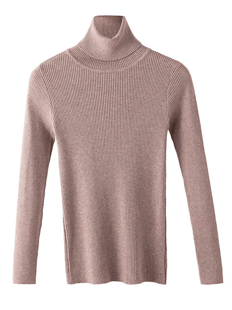 2022 Autumn Winter Knitted Sweater Pullovers Turtleneck Sweater For Women Long Sleeve White Black So