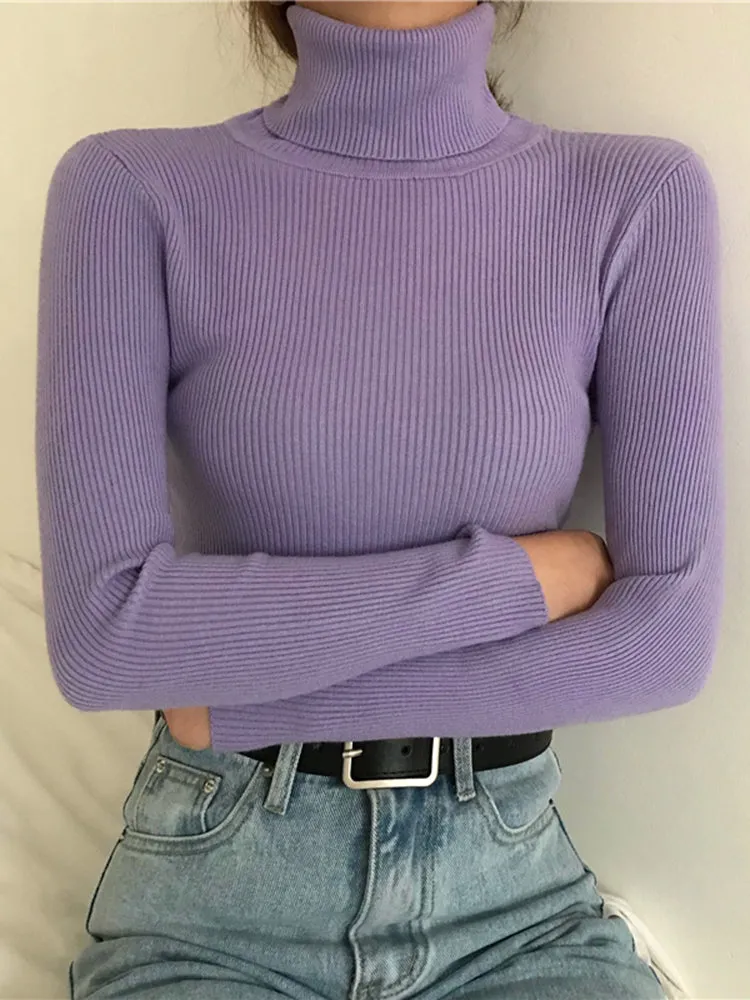2022 Autumn Winter Knitted Sweater Pullovers Turtleneck Sweater For Women Long Sleeve White Black So