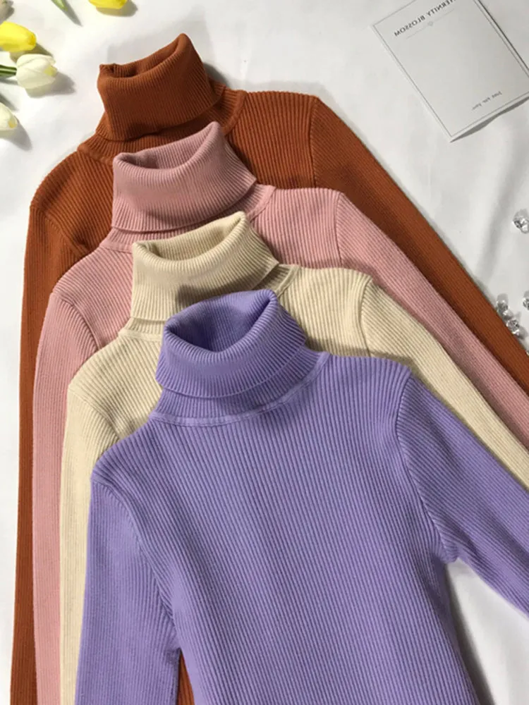 2022 Autumn Winter Knitted Sweater Pullovers Turtleneck Sweater For Women Long Sleeve White Black So