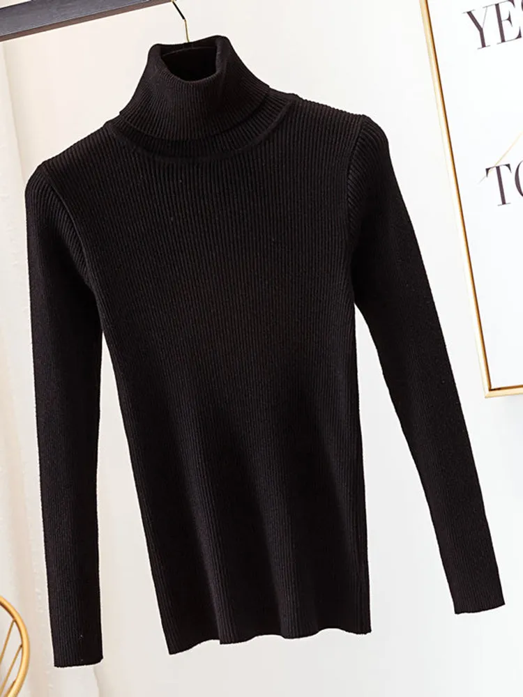 2022 Autumn Winter Knitted Sweater Pullovers Turtleneck Sweater For Women Long Sleeve White Black So