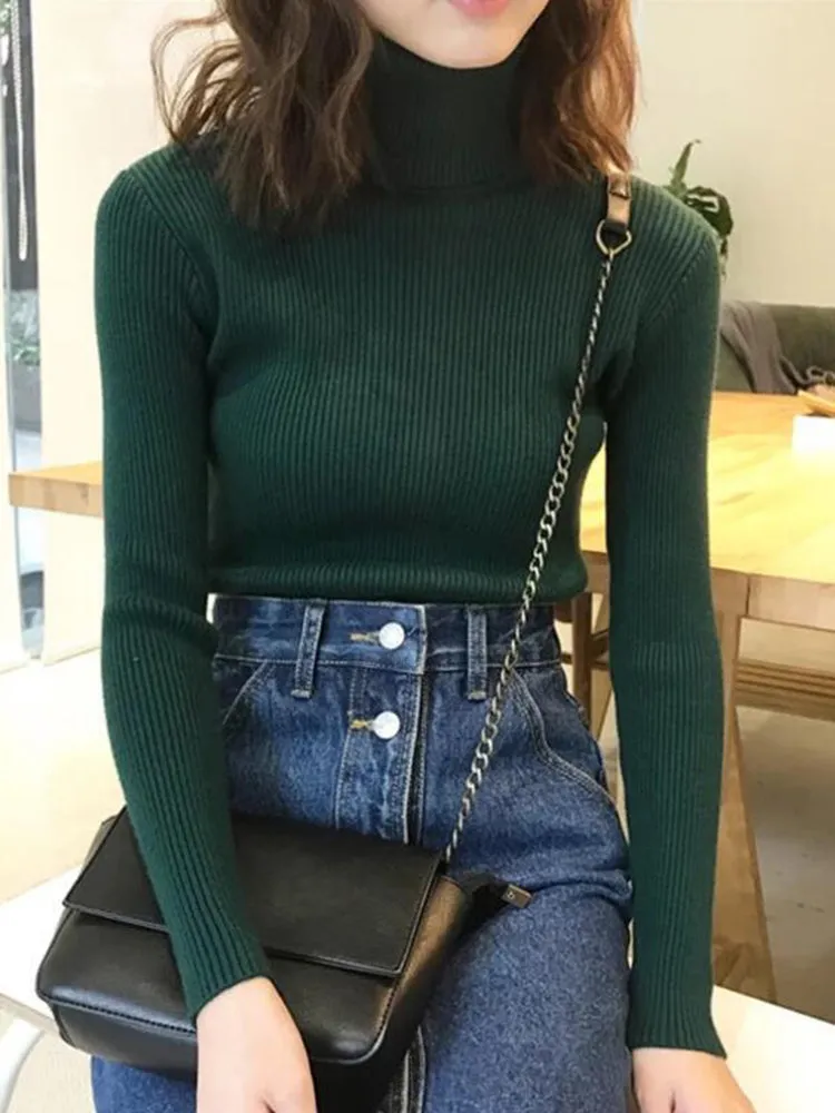 2022 Autumn Winter Knitted Sweater Pullovers Turtleneck Sweater For Women Long Sleeve White Black So
