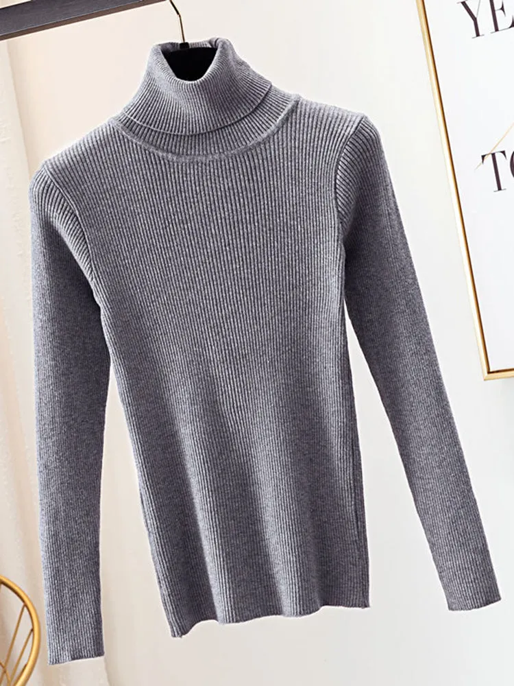2022 Autumn Winter Knitted Sweater Pullovers Turtleneck Sweater For Women Long Sleeve White Black So