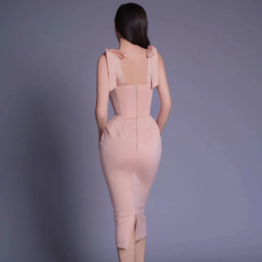 2024 New Pink White Sexy Sleeveless Bodycon Midi Dress