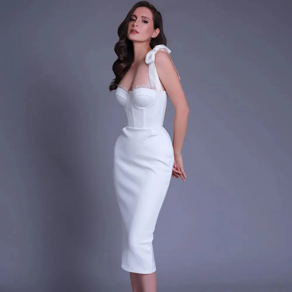 2024 New Pink White Sexy Sleeveless Bodycon Midi Dress