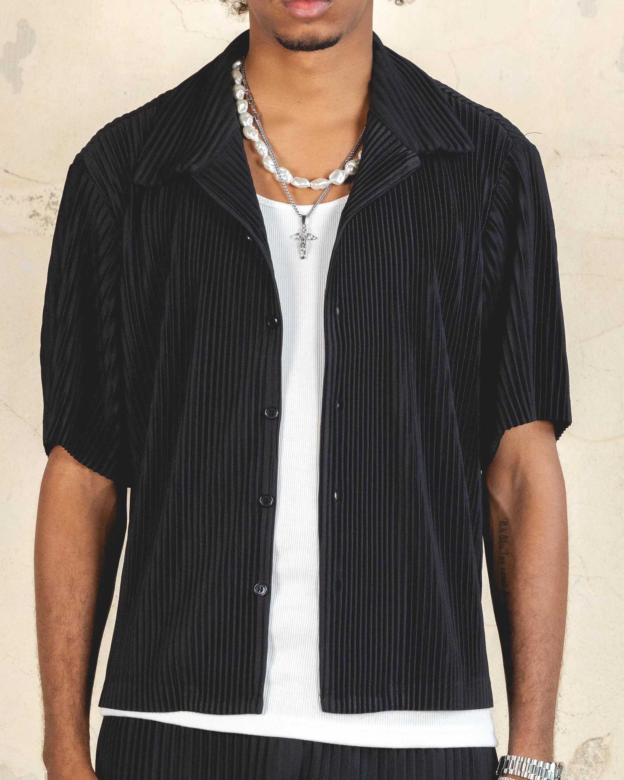 Black Plisse Button-Up Shirt - 404 Harbour - Shop Now!