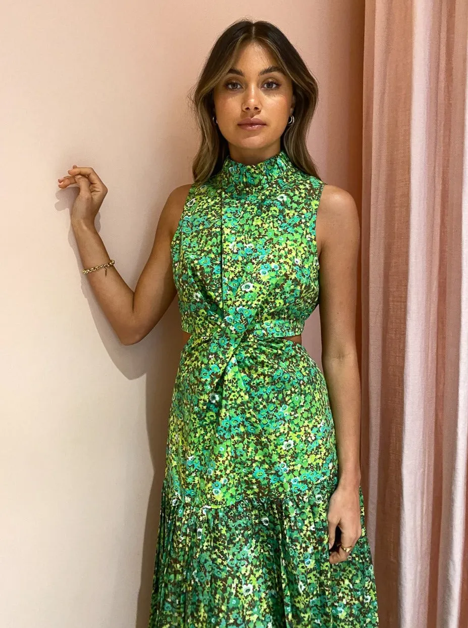 Alemais Phyllis Twist Front Pleat Dress in Acid Green