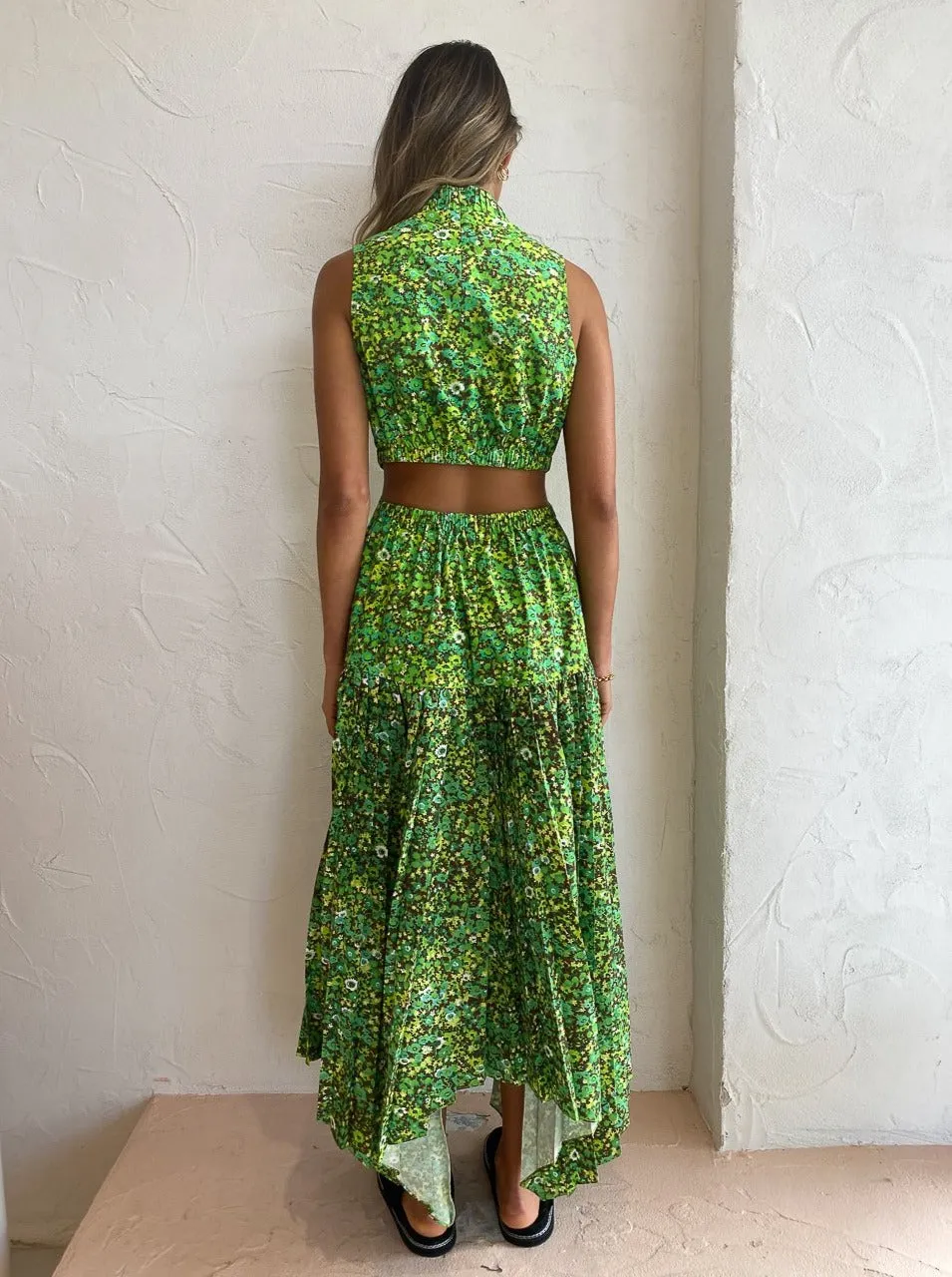 Alemais Phyllis Twist Front Pleat Dress in Acid Green