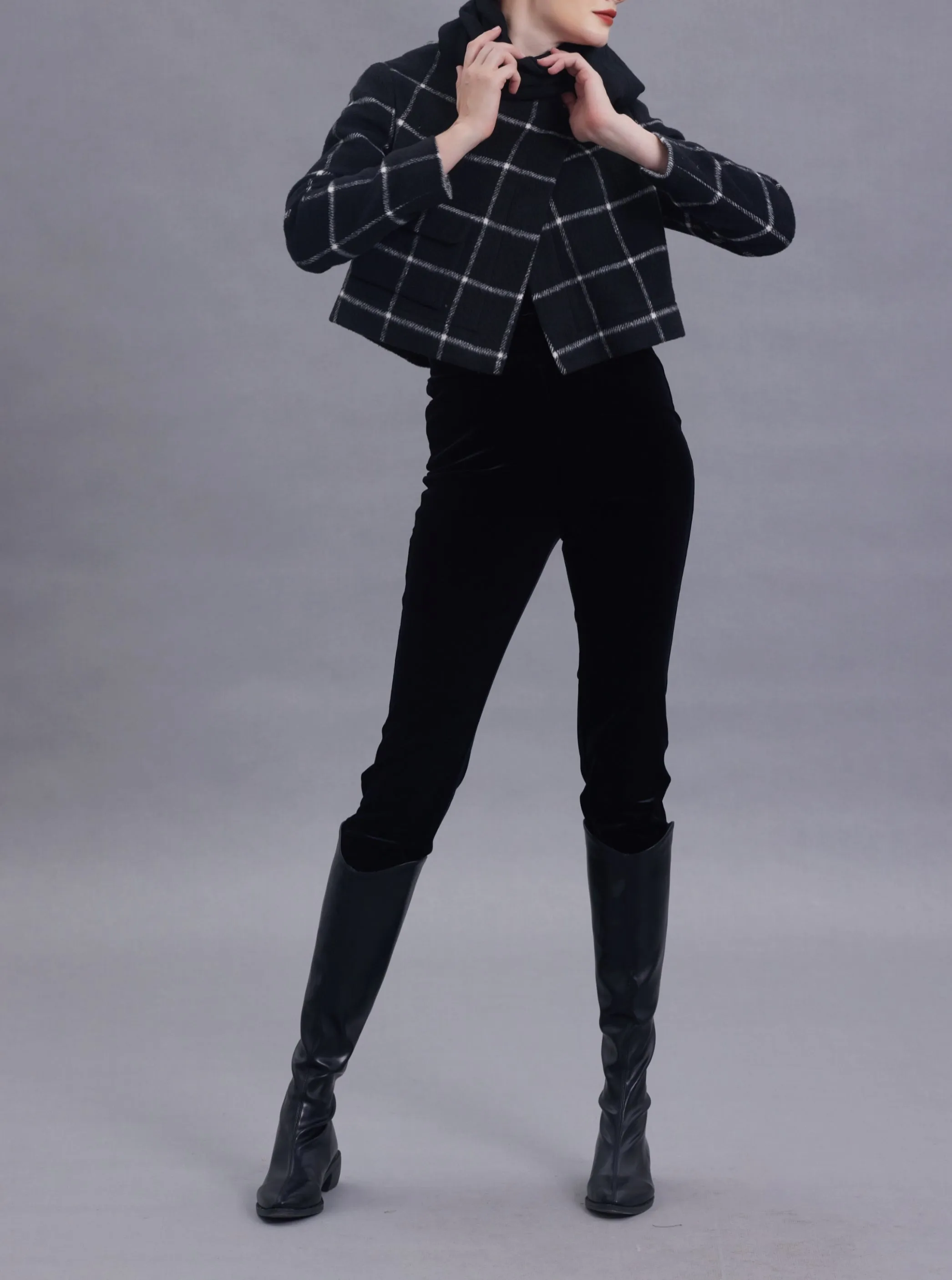 Annie Black Plaid Wool Jacket/Blazer