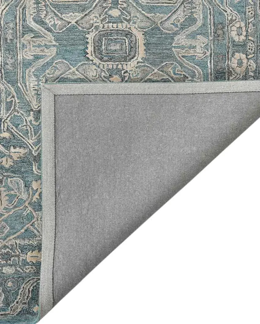 Aqua Wool Vestige Hand Tufted Rug Carpet | 4x 6 ft, 5 x 7.6 ft
