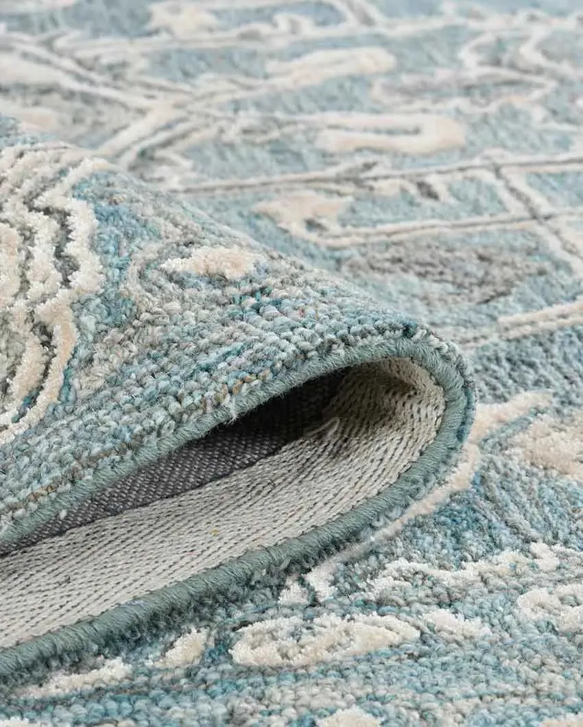 Aqua Wool Vestige Hand Tufted Rug Carpet | 4x 6 ft, 5 x 7.6 ft