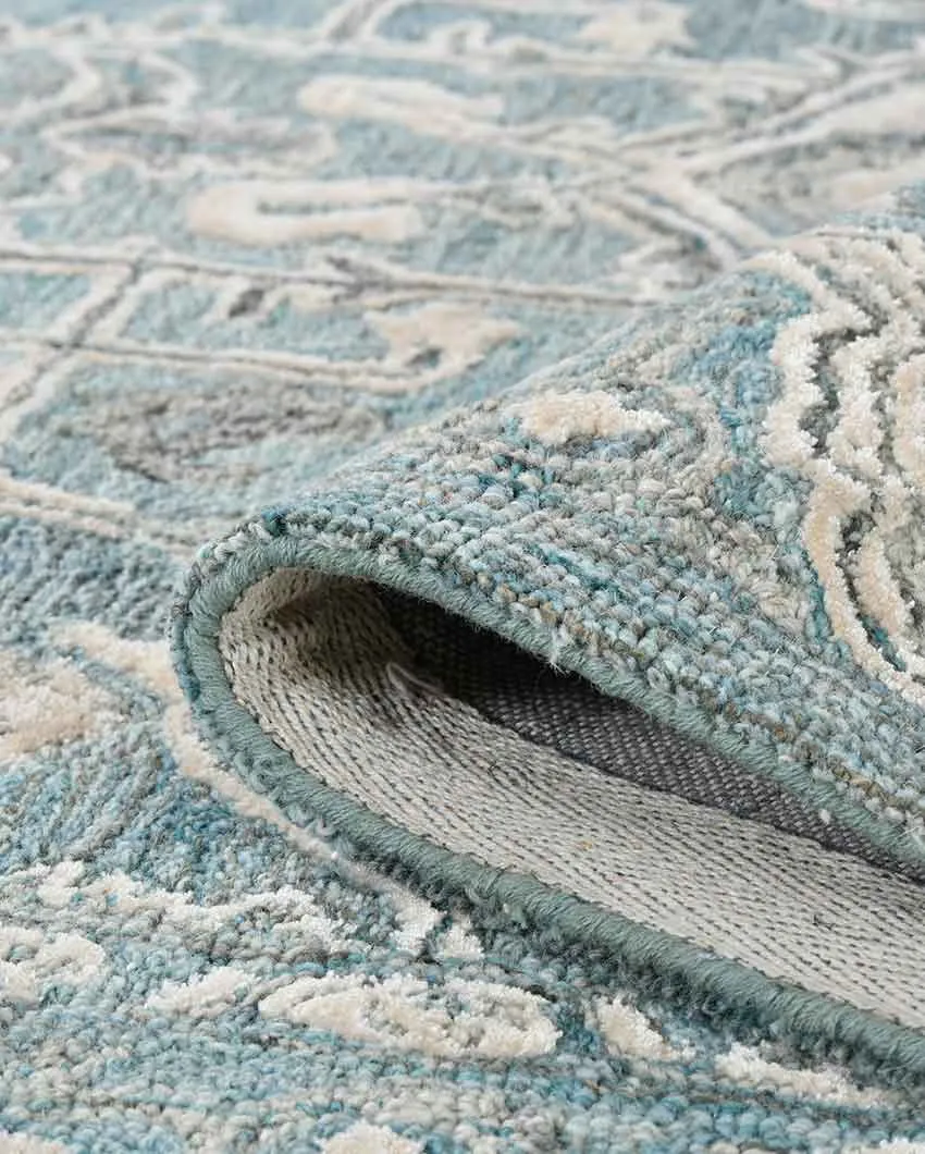 Aqua Wool Vestige Hand Tufted Rug Carpet | 4x 6 ft, 5 x 7.6 ft