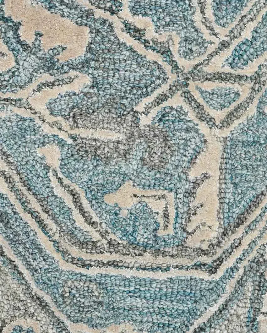 Aqua Wool Vestige Hand Tufted Rug Carpet | 4x 6 ft, 5 x 7.6 ft