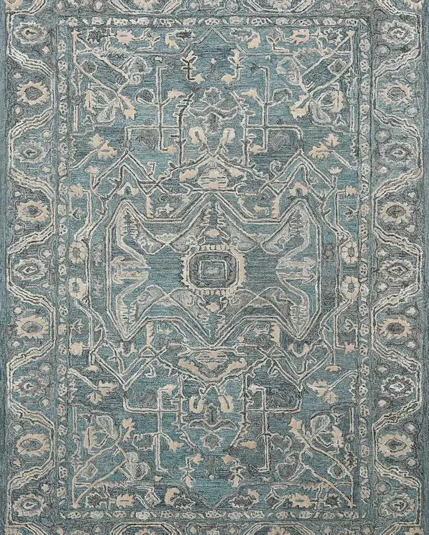 Aqua Wool Vestige Hand Tufted Rug Carpet | 4x 6 ft, 5 x 7.6 ft