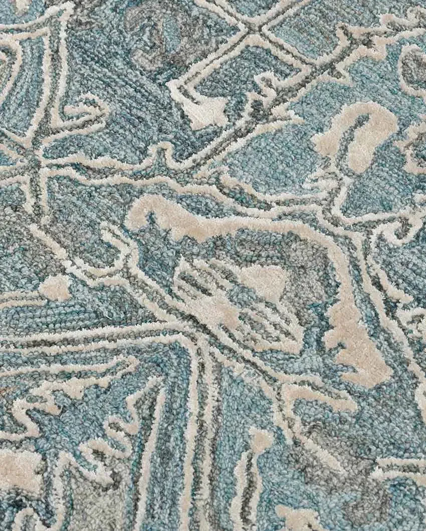 Aqua Wool Vestige Hand Tufted Rug Carpet | 4x 6 ft, 5 x 7.6 ft
