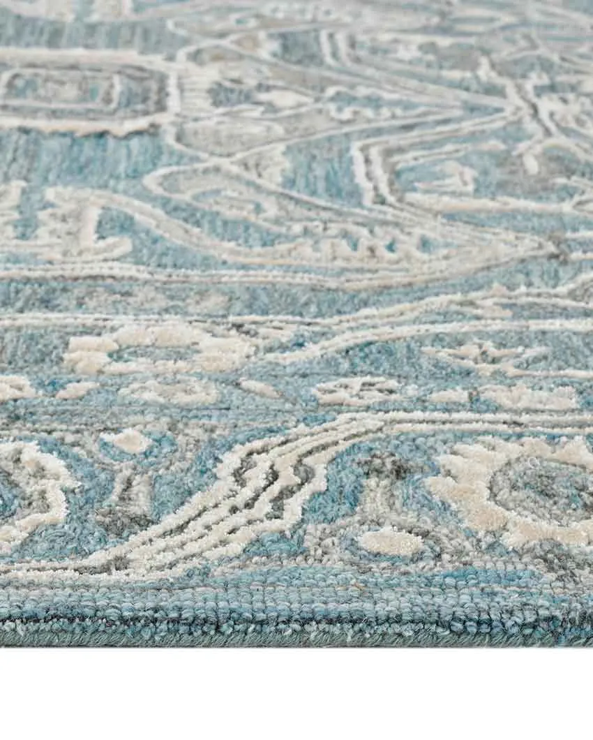 Aqua Wool Vestige Hand Tufted Rug Carpet | 4x 6 ft, 5 x 7.6 ft