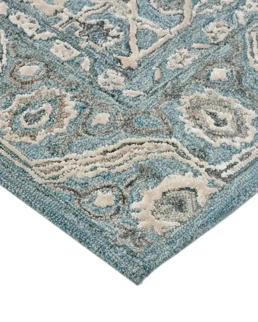 Aqua Wool Vestige Hand Tufted Rug Carpet | 4x 6 ft, 5 x 7.6 ft