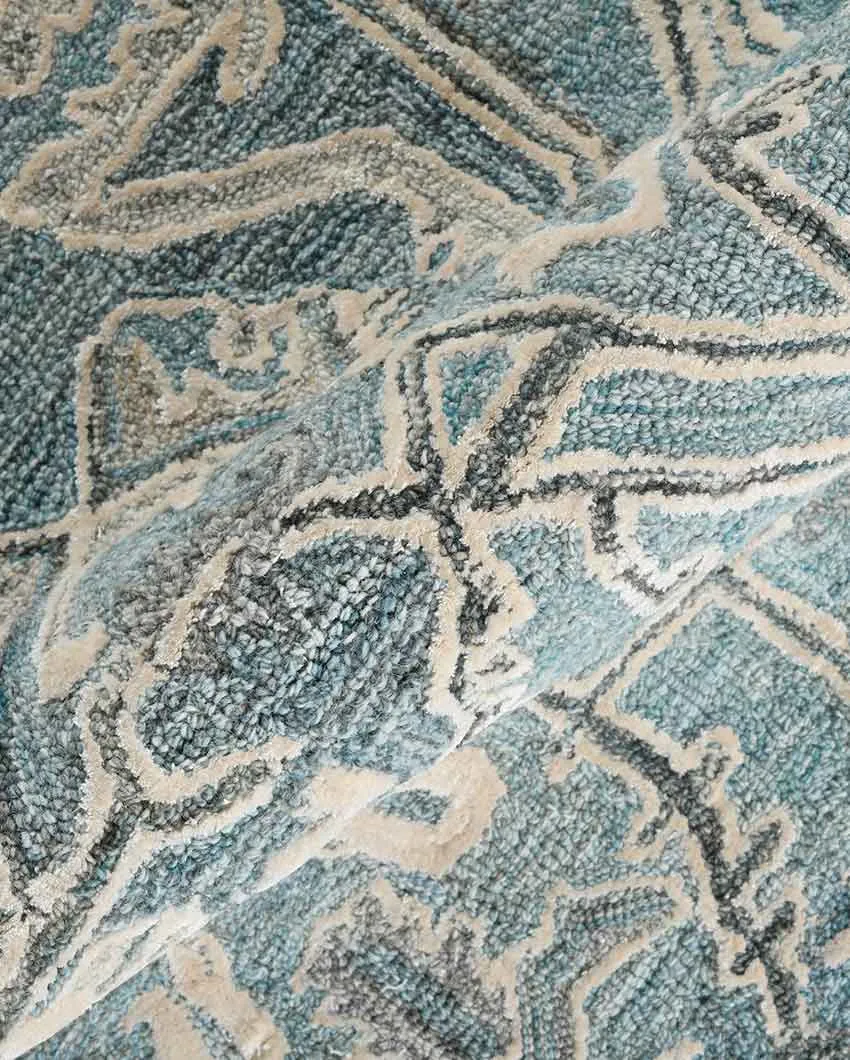 Aqua Wool Vestige Hand Tufted Rug Carpet | 4x 6 ft, 5 x 7.6 ft