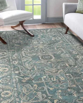 Aqua Wool Vestige Hand Tufted Rug Carpet | 4x 6 ft, 5 x 7.6 ft