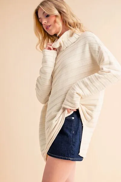 Asymmetrical Side Slit Turtleneck Sweater