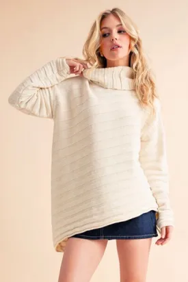 Asymmetrical Side Slit Turtleneck Sweater