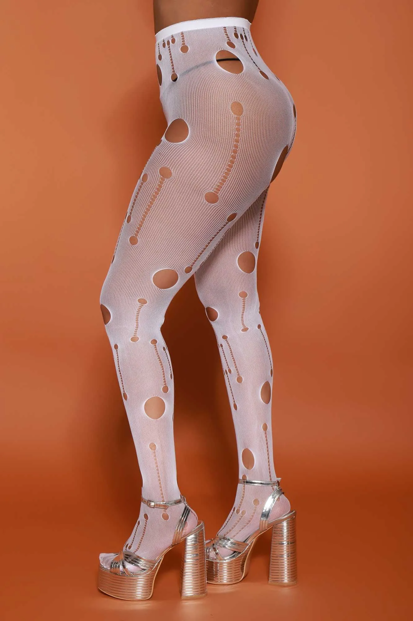 Attitude Holey Fishnet Stockings - White