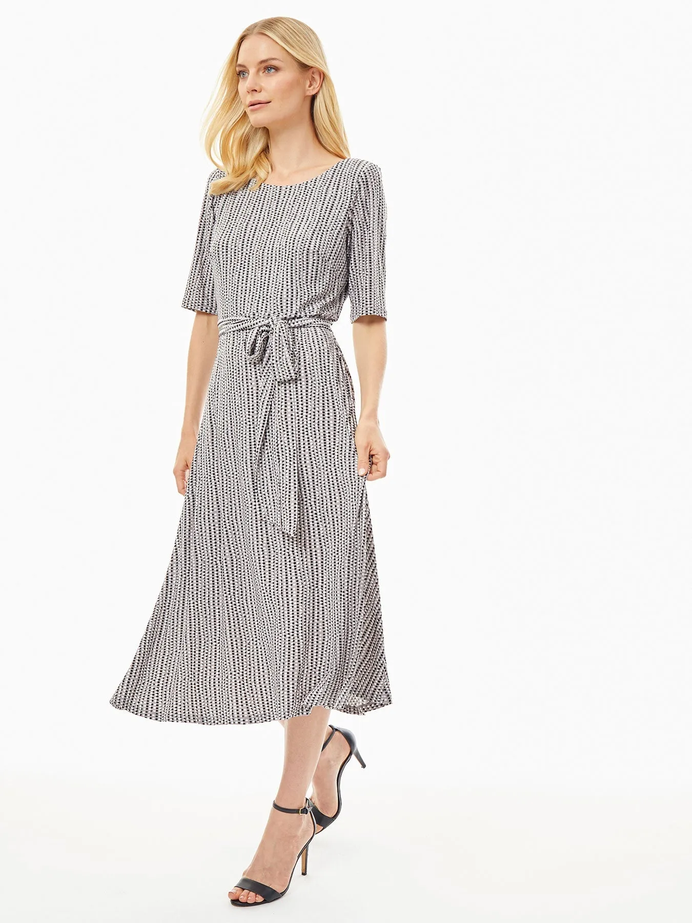 Belted Fit and Flare Jersey Knit Dress