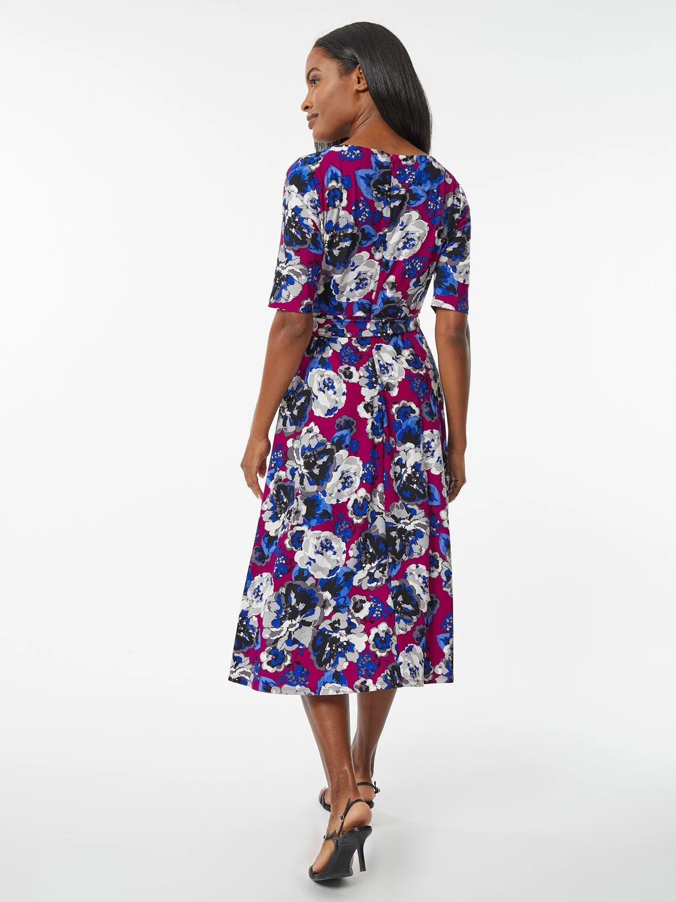 Belted Fit and Flare Jersey Knit Dress