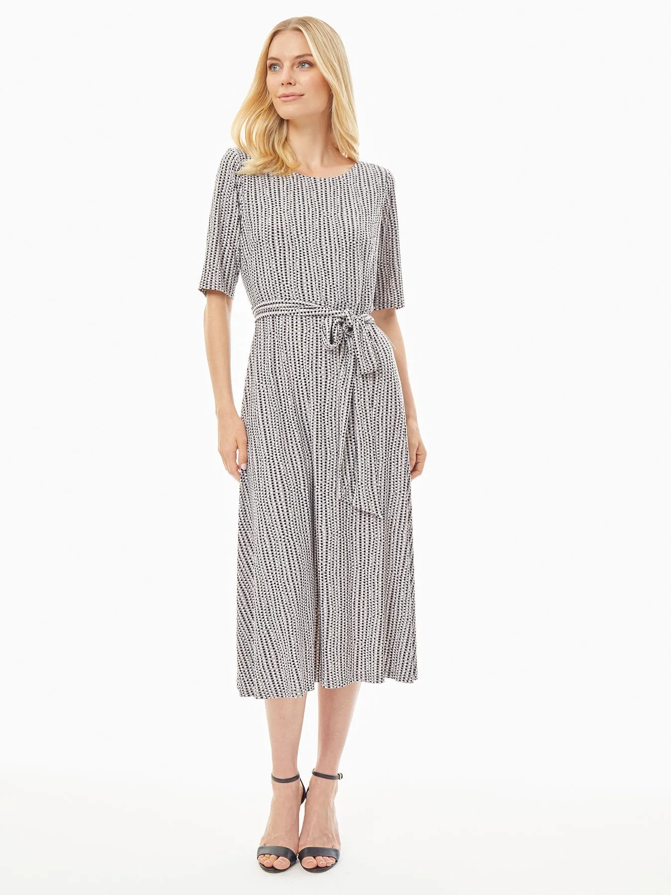Belted Fit and Flare Jersey Knit Dress
