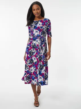 Belted Fit and Flare Jersey Knit Dress