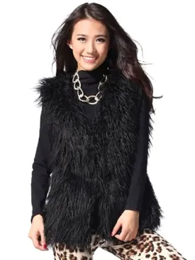 Black Faux Fur Vest Sleeveless Jacket For Women