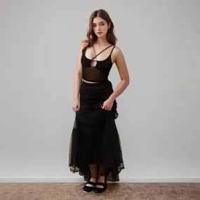 Black Mesh Top and Black Mesh Maxi Skirt