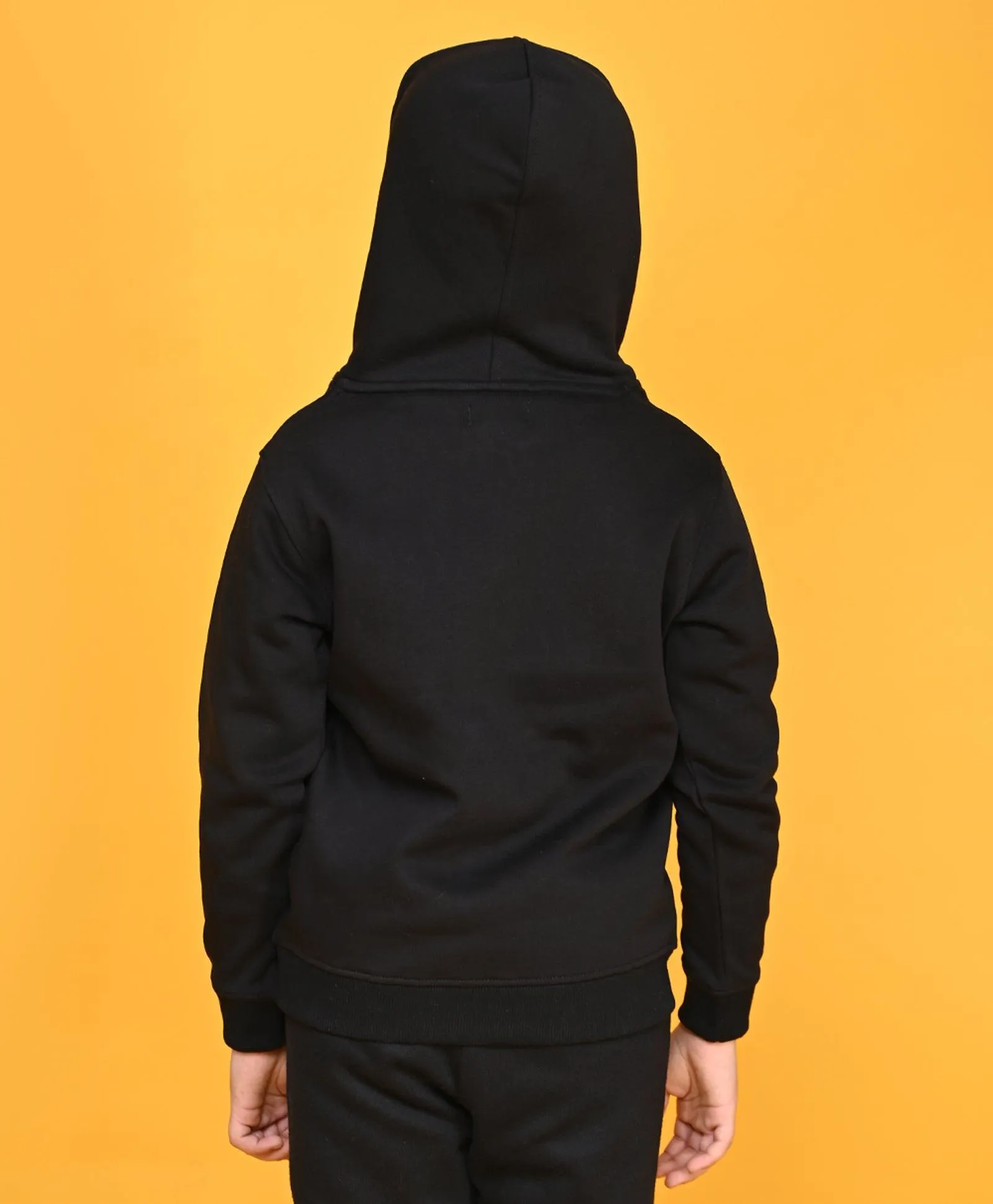 BLACK SPORTY BOYS FLEECE ZIPPER HOODIE - BLACK