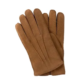 Cashmere-Lined Suede Gloves in Tobacco Brown