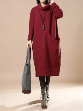 Casual Loose Women'S Turtleneck Sweater Dress