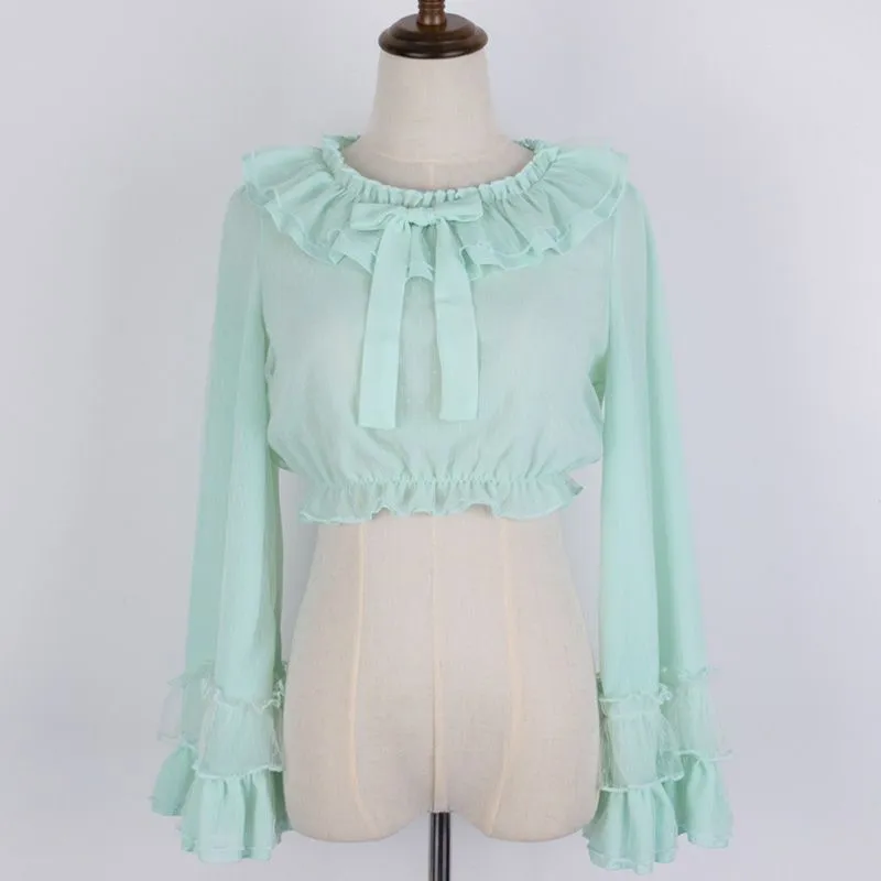 Classic Chiffon Mesh Ruffle Puff Sleeve Lolita Blouse Shirt