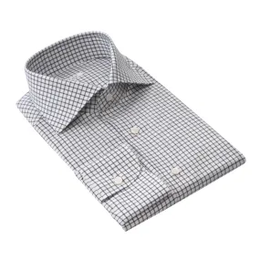 Cotton and Cashmere-Blend Graf-Check Shirt in White and Blue
