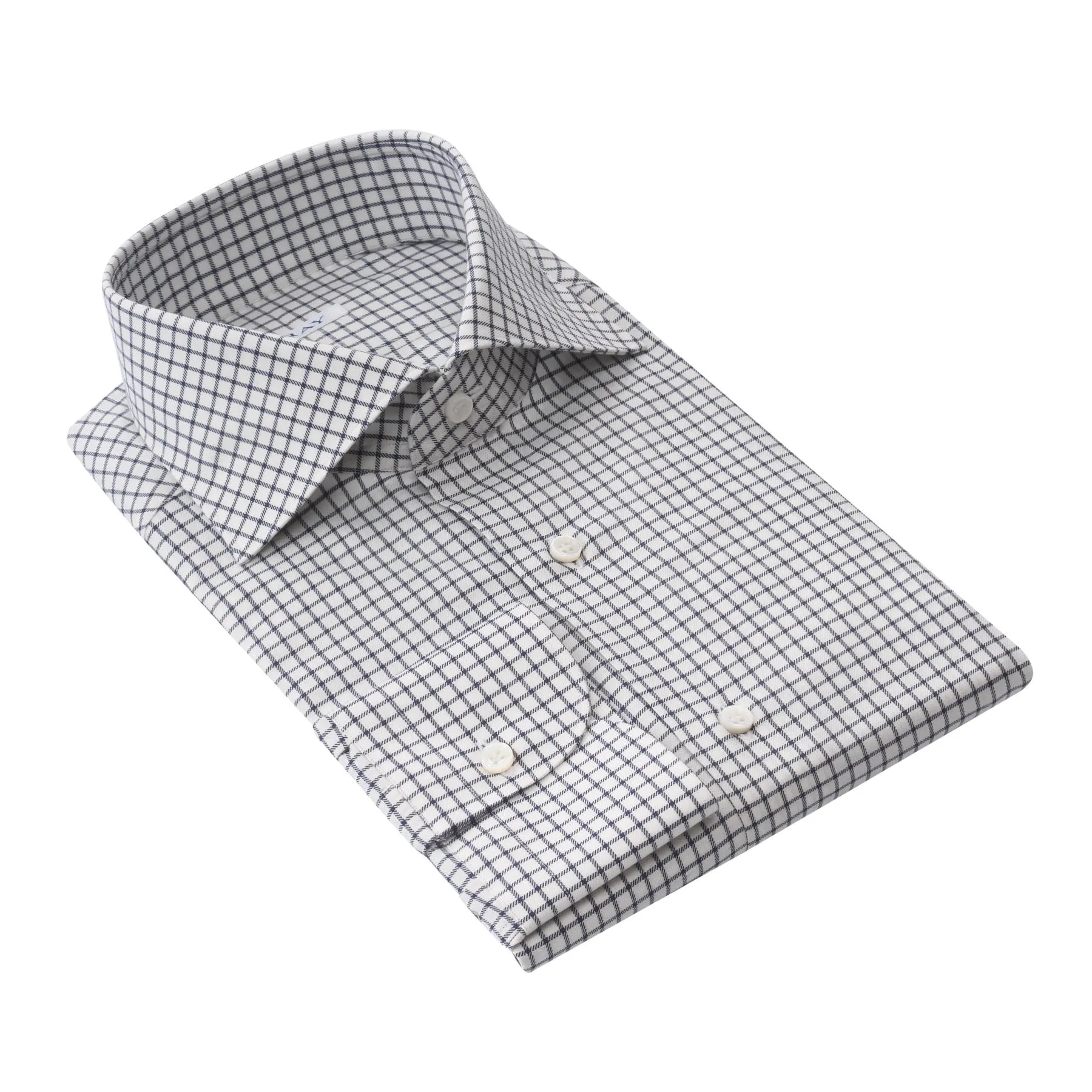 Cotton and Cashmere-Blend Graf-Check Shirt in White and Blue