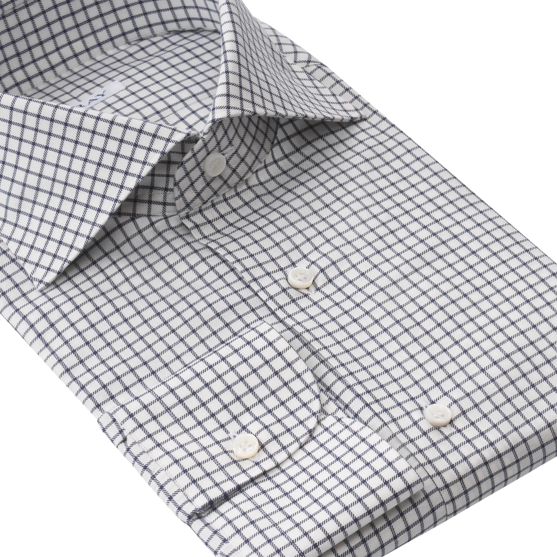 Cotton and Cashmere-Blend Graf-Check Shirt in White and Blue