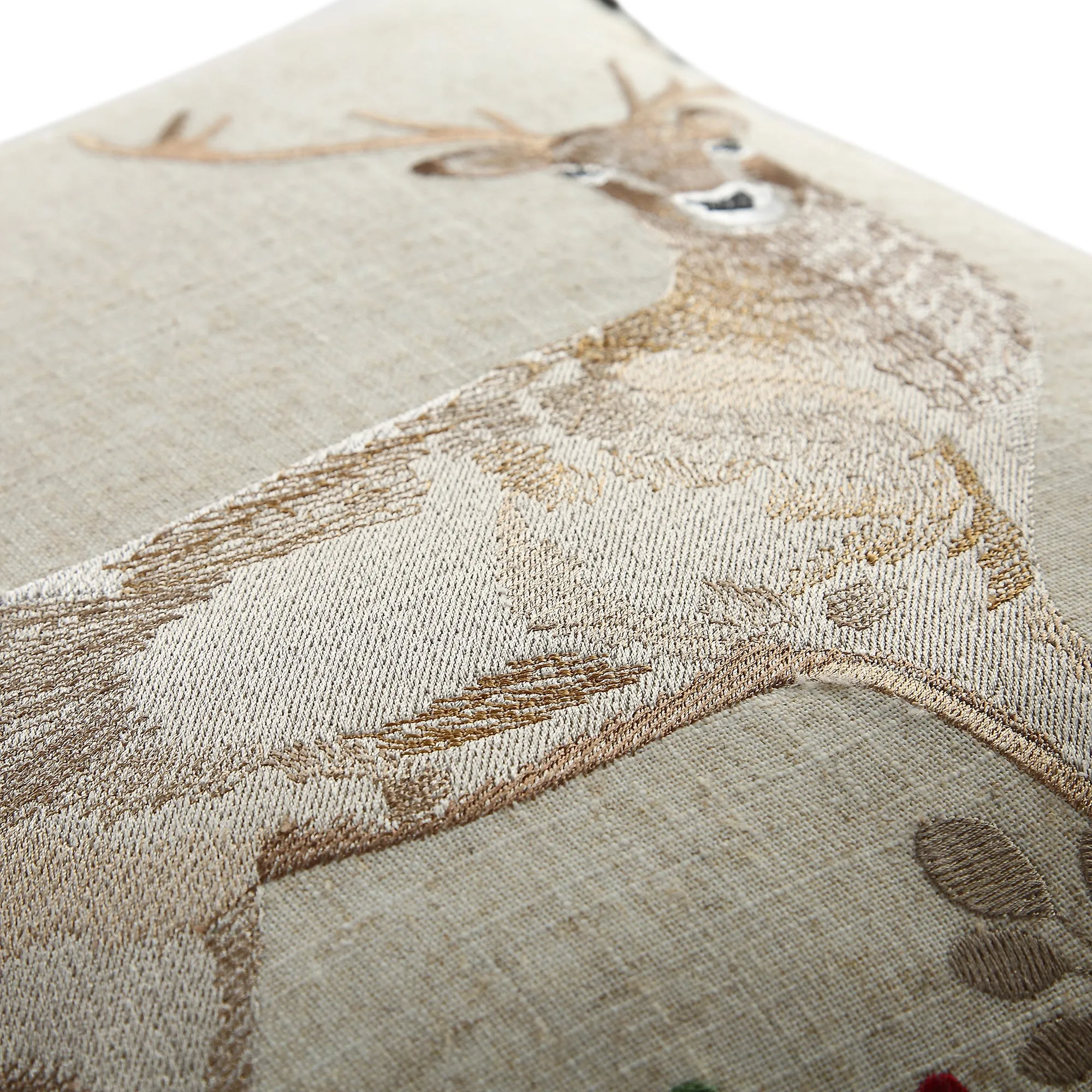Country Collection Stag Embroidered Linen Blend Cushion