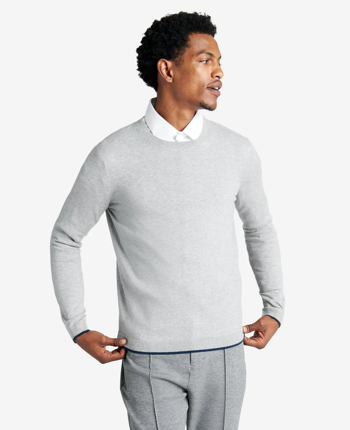 Crewneck Sweater with Tipping Detail