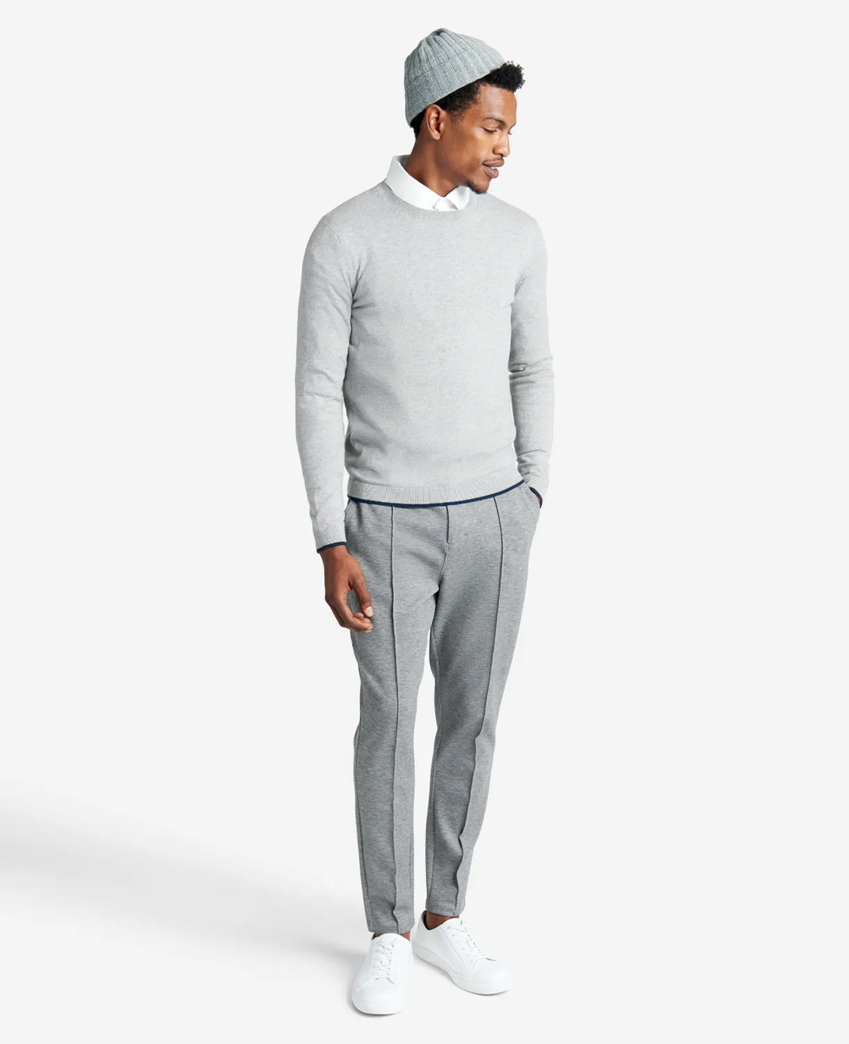 Crewneck Sweater with Tipping Detail