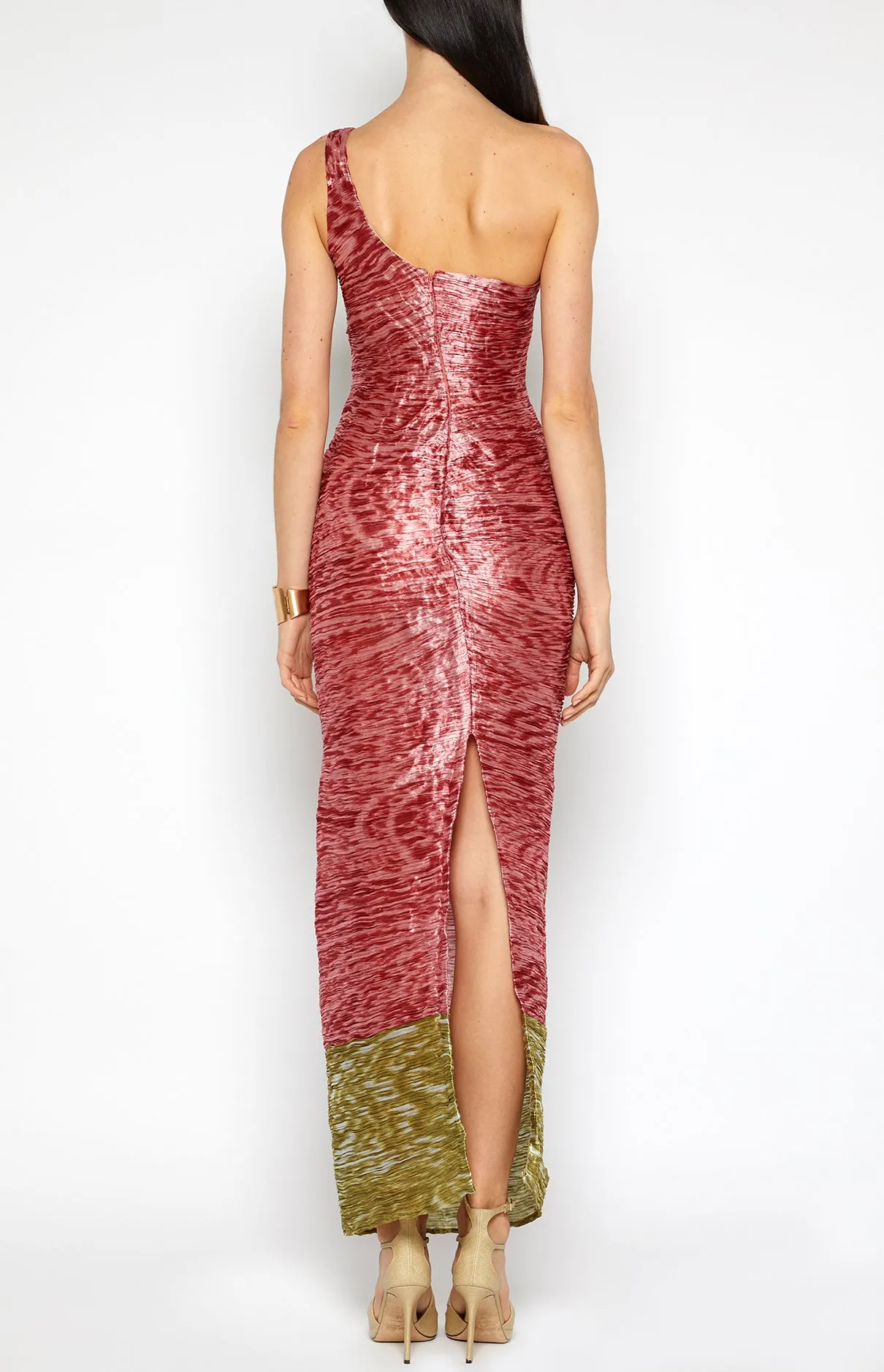 DRAPED BODICE PLISSE DRESS
