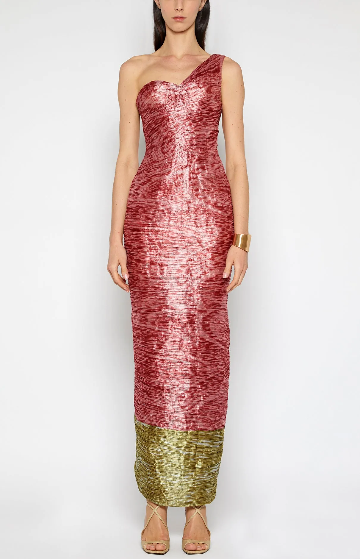 DRAPED BODICE PLISSE DRESS