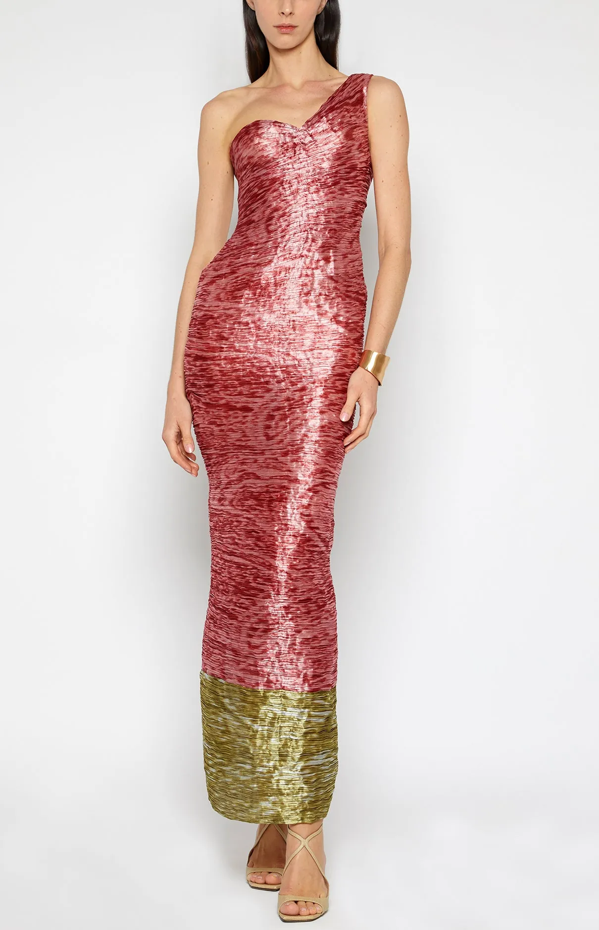 DRAPED BODICE PLISSE DRESS