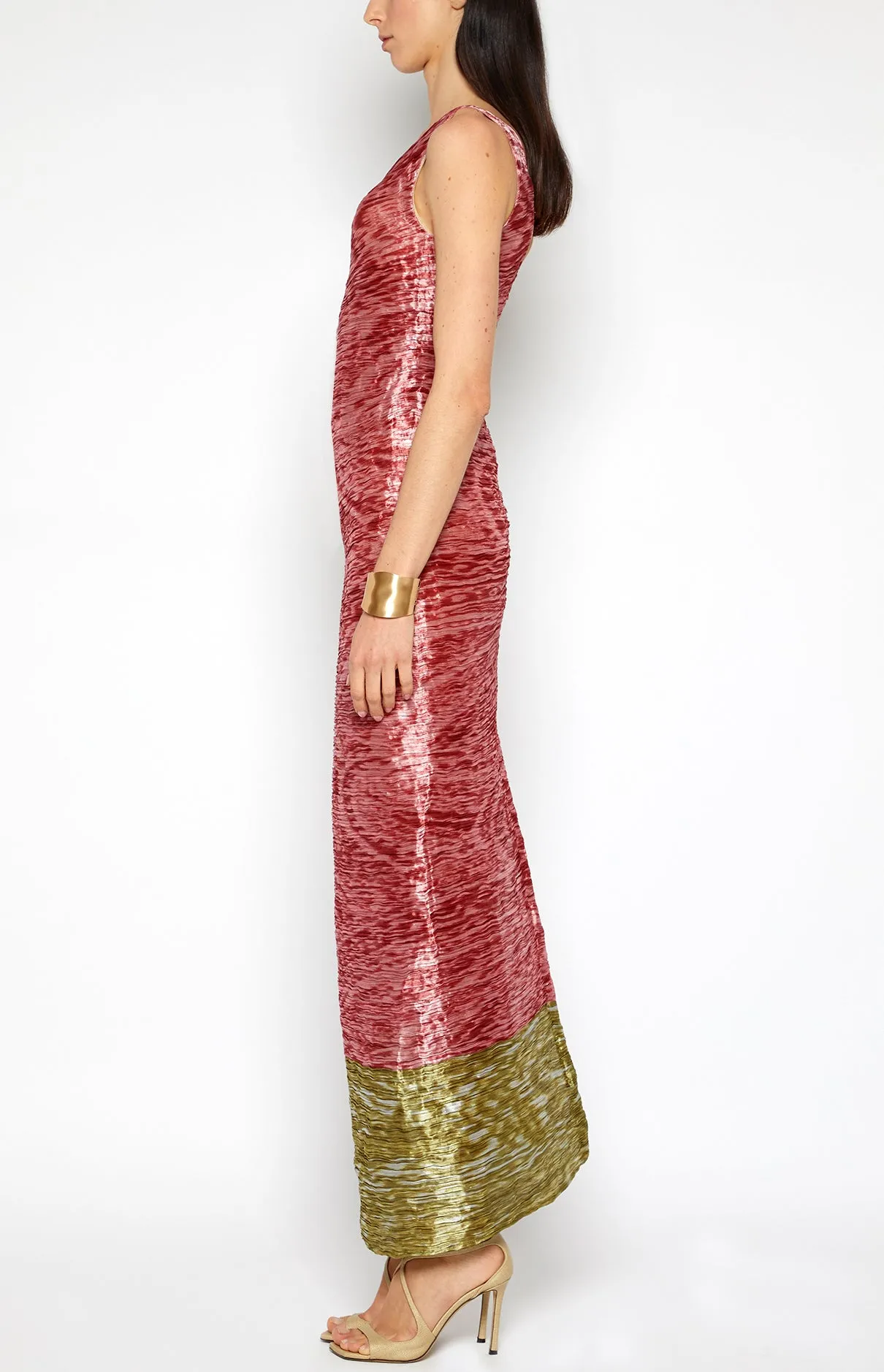 DRAPED BODICE PLISSE DRESS