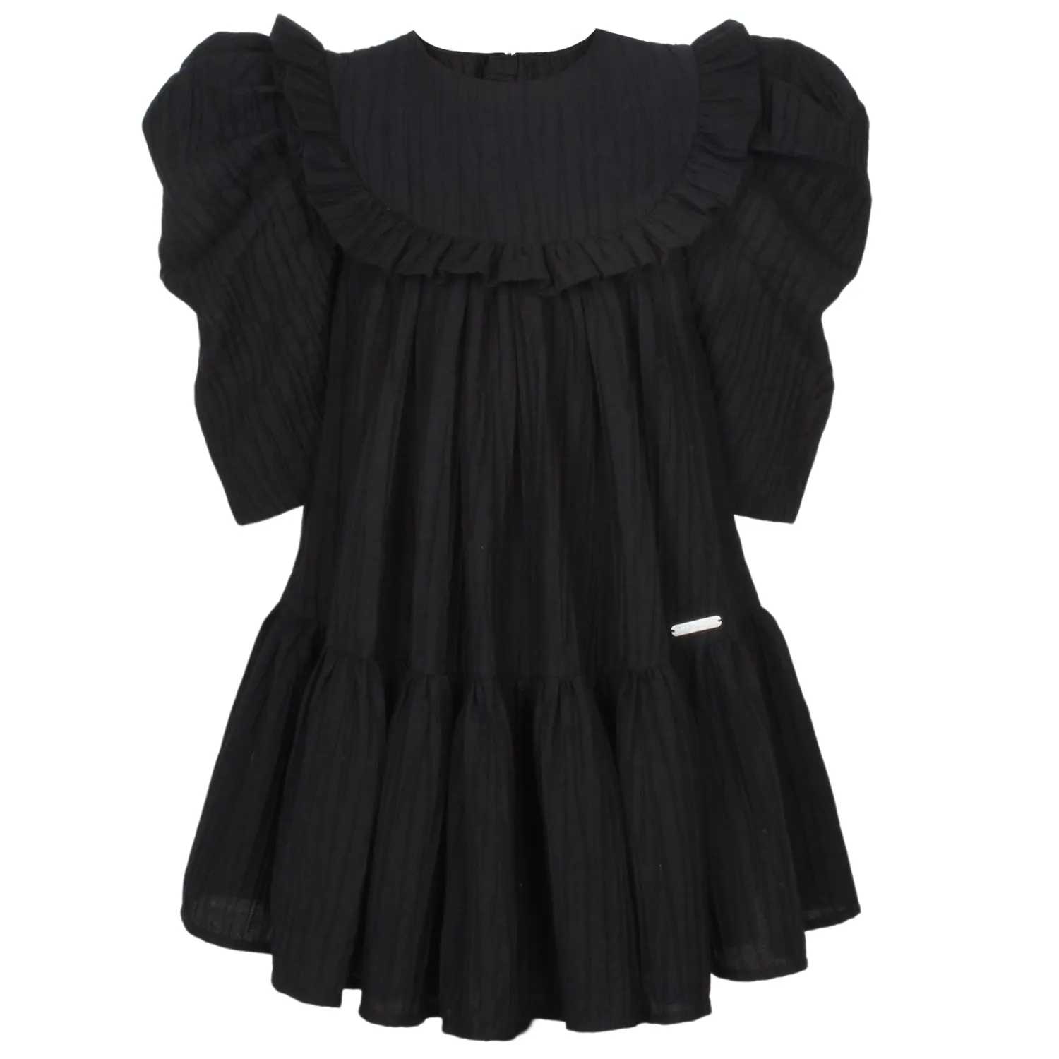 dress crepe flare empire bib - black texture-1087