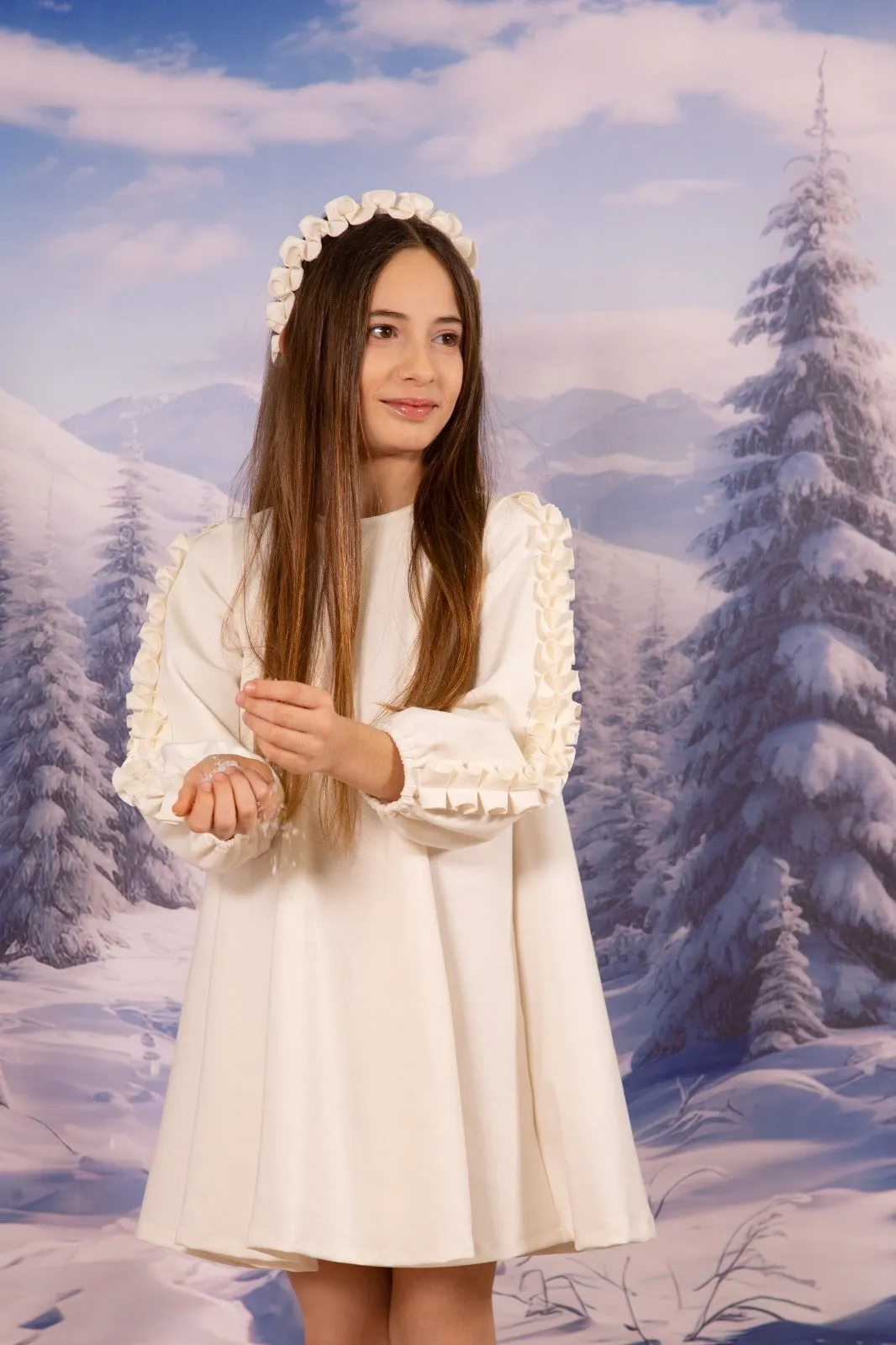 dress flare ruffle puff sleeve - panna-002