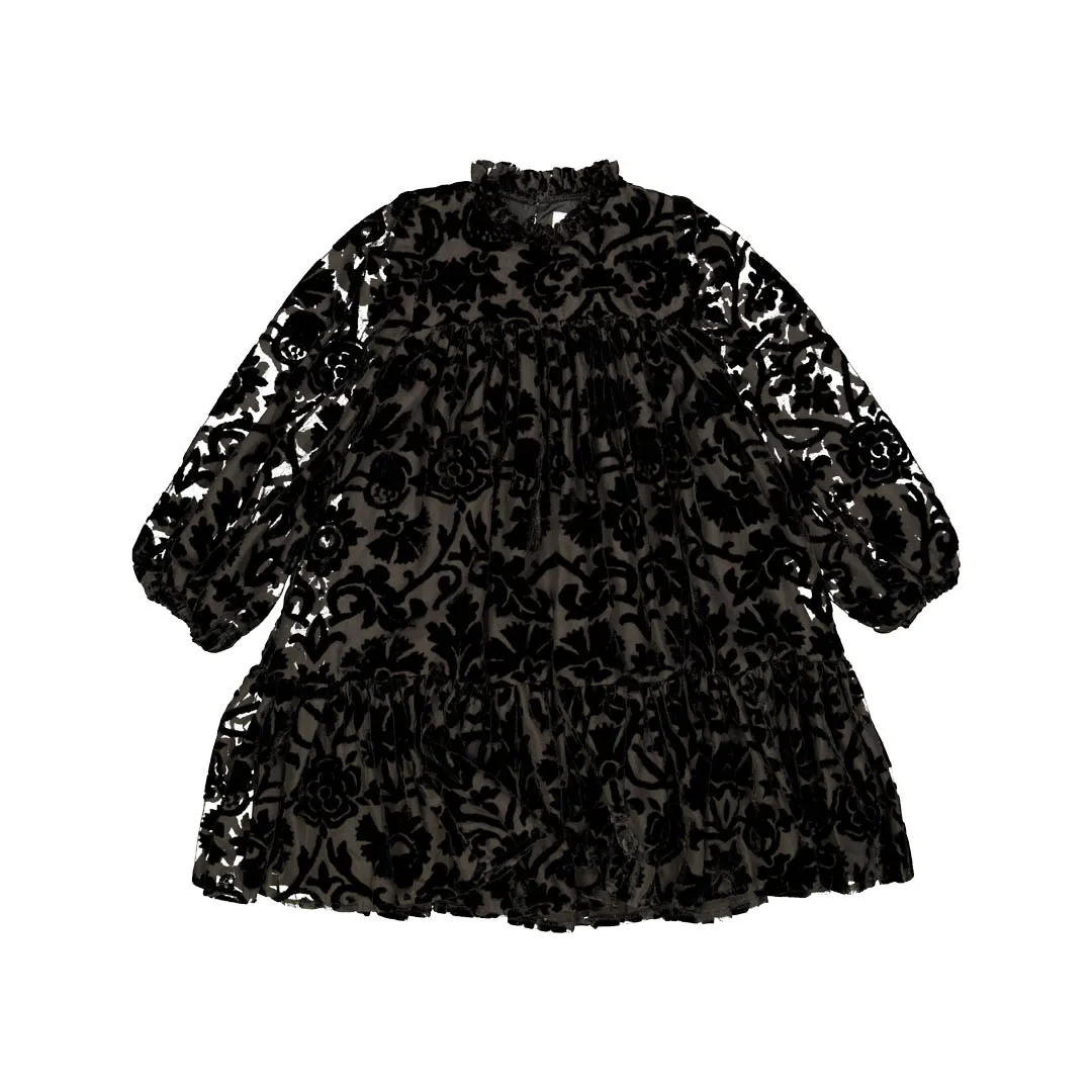 dress flare velvet detail print - black-106
